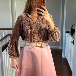 Johnny Was Velvet Jacket with Pink Embroidery